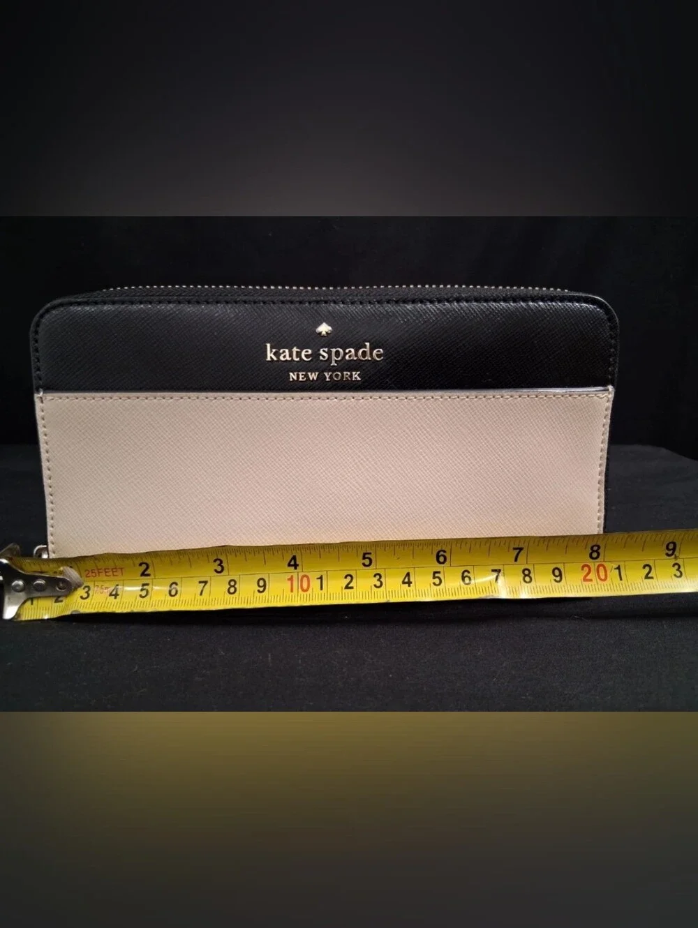 KateSpade Staci Colorblock Large Continental Wallet Beige/Black Saffiano Leather